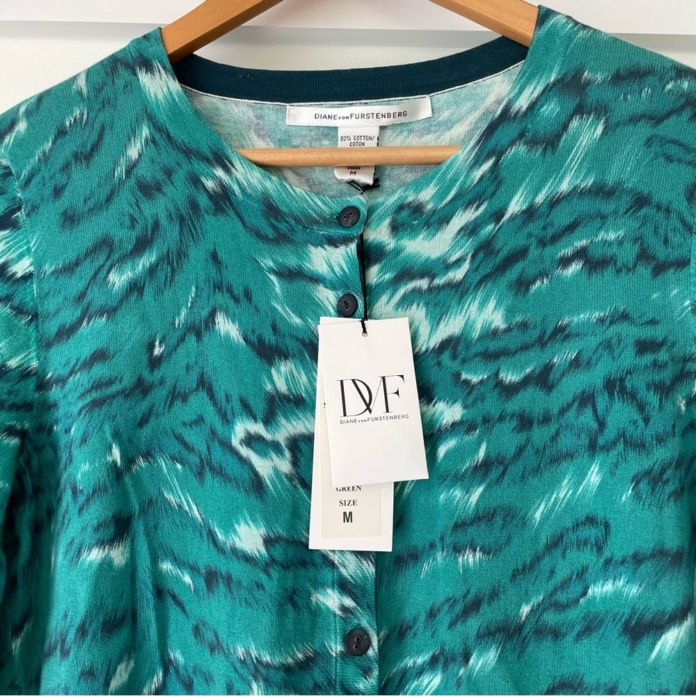 New with Tags Diane Von Fuerstenberg Ibiza Palace Tiger Green Cardigan Medium - Picture 6 of 13